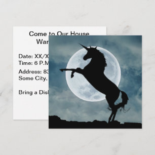 Unicorn Silhouette Full Moon House Warming Party Invitation