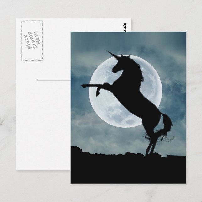 Unicorn Silhouette Full Moon Night Sky Postcard (Front/Back)