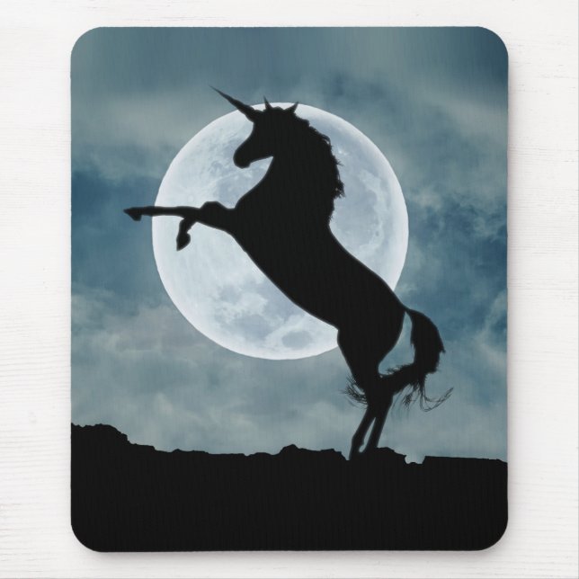 Unicorn Silhouette Full Moon Night Sky, ZKOA Mouse Pad (Front)