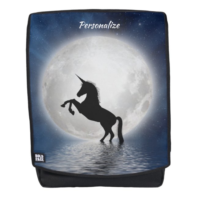 Unicorn Silhouette Full Moon Ocean Personalize Backpack (Front)