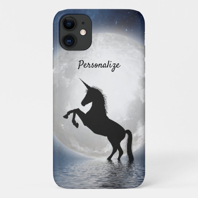 Unicorn Silhouette Full Moon on Ocean Personalize Case-Mate iPhone Case (Back)
