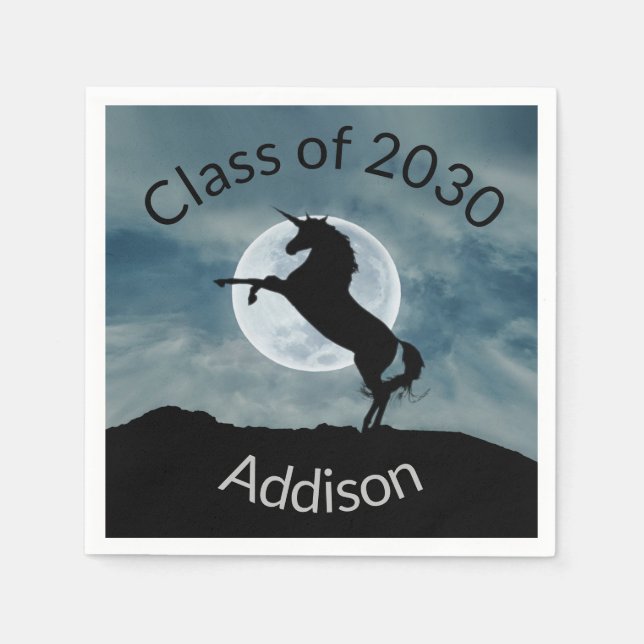 Unicorn Silhouette Moon Class of 2030 Graduation Napkin (Front)