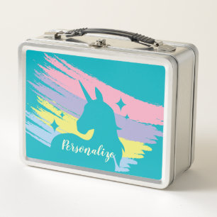Unicorn Silhouette Pastel Colours Personalized Metal Lunch Box