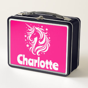 Unicorn Silhouette Pink Metal Lunch Box