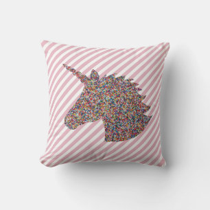 Unicorn Silhouette Rainbow Sprinkles Throw Pillow