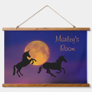 Unicorn Silhouettes and Full Moon *personalize* Hanging Tapestry