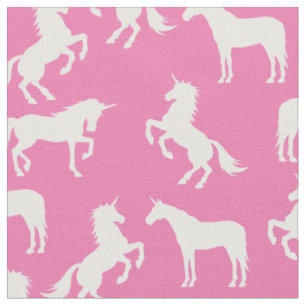 Unicorn Silhouettes Pink and White Fabric
