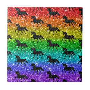 Unicorn Silhoutte Rainbow  Glitter LGBTQ Pride Tile