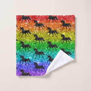Unicorn Silhoutte Rainbow Glitter LGBTQ Pride Wash Cloth