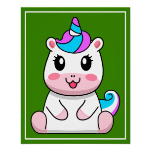 Unicorn Sitting Cartoon Poster
