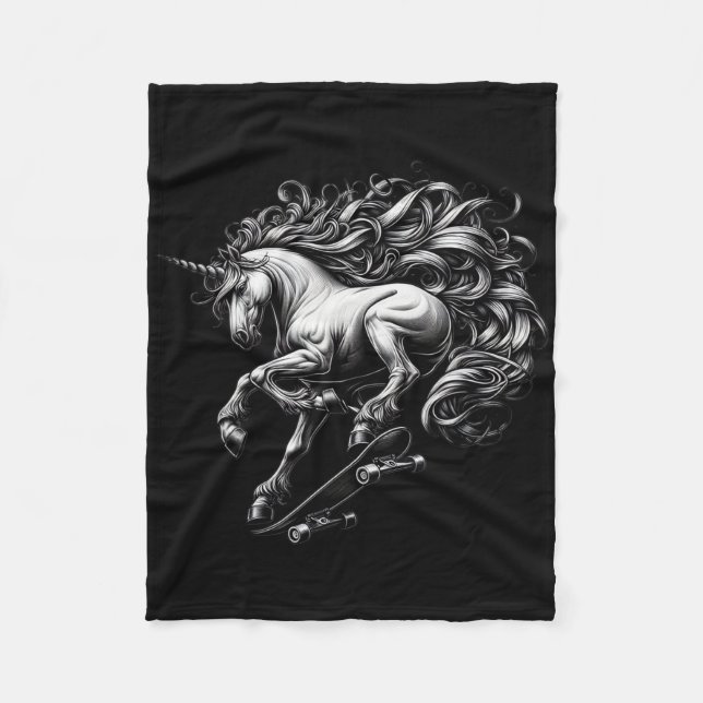 Unicorn Skateboard Mythical Creature Savage Meme F Fleece Blanket (Front)