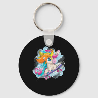 Unicorn Skateboarding Shirt Girls Women Skateboard Keychain