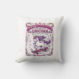 Unicorn Skateboarding Unicorn Stylish White Backgr Throw Pillow