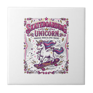 Unicorn Skateboarding Unicorn Stylish White Backgr Tile
