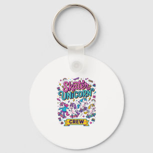 Unicorn Skater Unicorn Crew Retro Style Print on D Keychain