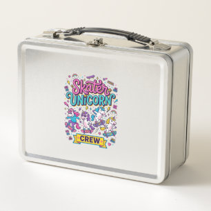 Unicorn Skater Unicorn Crew Retro Style Print on D Metal Lunch Box