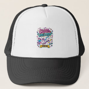 Unicorn Skater Unicorn Crew Retro Style Print on D Trucker Hat
