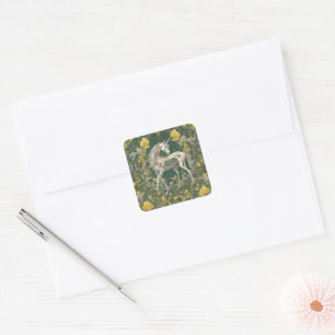 Unicorn Skeleton in the Yellow Flowers Square Sticker