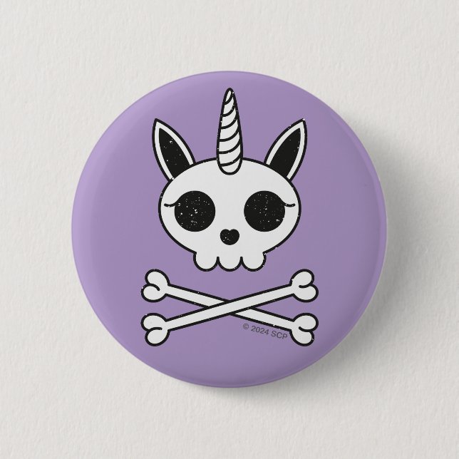 Unicorn Skull and Crossbones 2 Inch Round Button (Front)