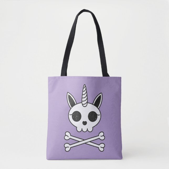 Unicorn Skull and Crossbones Tote Bag (Front)