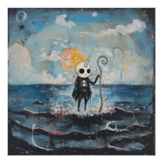 Unicorn Skull Magical Witchy AI Art Semi-Gloss Poster