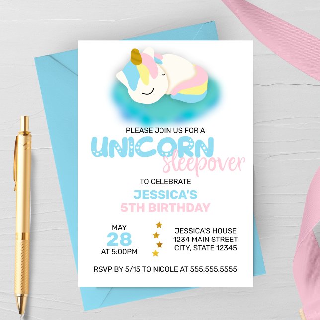 Unicorn Sleepover Kids Birthday Party Invitation (Creator Uploaded)
