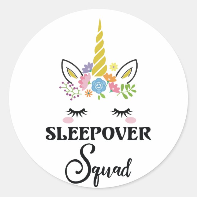 Unicorn Sleepover Squad Birthday Slumber Party Classic Round Sticker (Front)