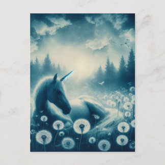 Unicorn Sleeps in Dandylions Postcard