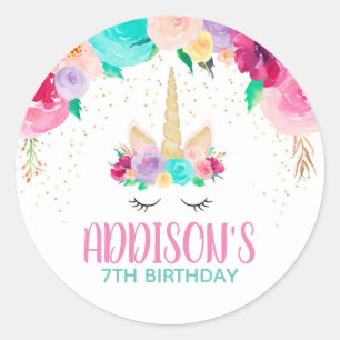 Unicorn Sleepy Birthday Party Favour Round Classic Round Sticker