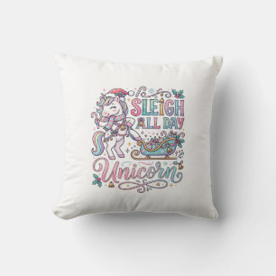 Unicorn Sleigh All Day Unicorn Adorable Sticker an Throw Pillow