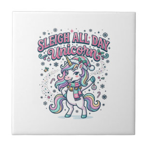 Unicorn Sleigh All Day Unicorn Charming Merch Desi Tile