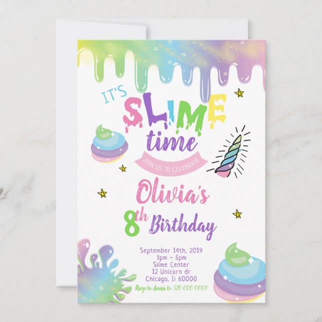 Unicorn Slime Anniversaire Fête Invitation (Devant)