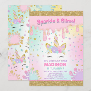 Unicorn Slime Birthday Invitation Slime Party