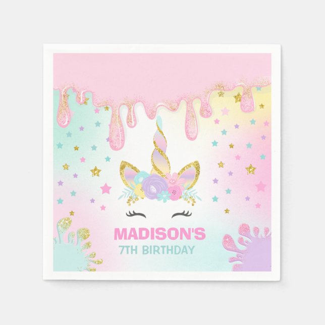 Unicorn Slime Birthday Party Napkin Slime Party (Front)