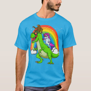 Unicorn Sloth Riding Dinosaur T Rex Rainbow Cute T-Shirt