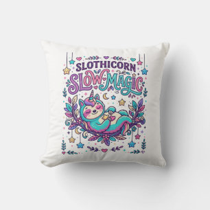Unicorn Slothicorn Slow Magic Colourful Marketplac Throw Pillow