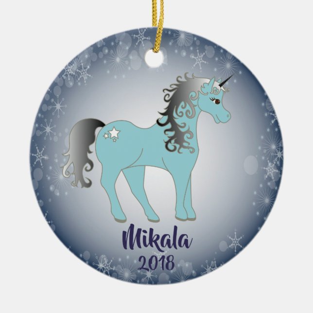 Unicorn Snowflake Personalized Christmas Ornament (Front)