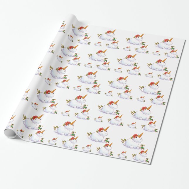 Unicorn Snowman Wrapping Paper (Unrolled)