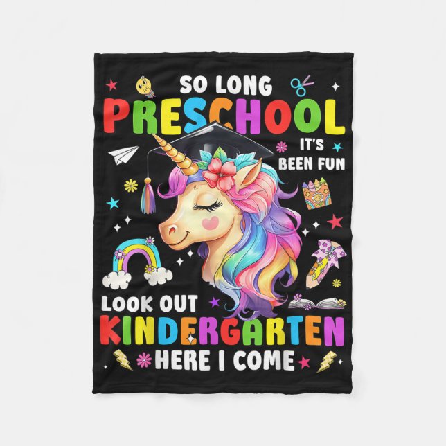 Unicorn So Long Pre K Graduation Kindergarten Here Fleece Blanket (Front)