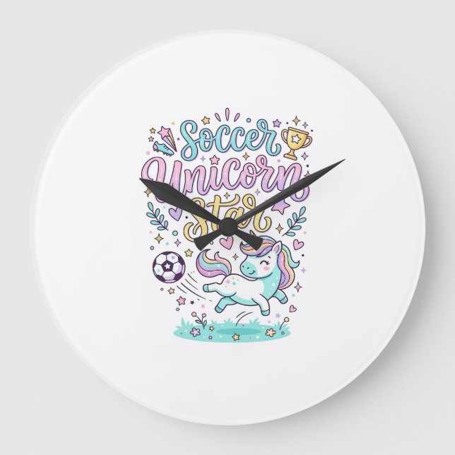 Unicorn Soccer Unicorn Star Cute Large Clock (Front)