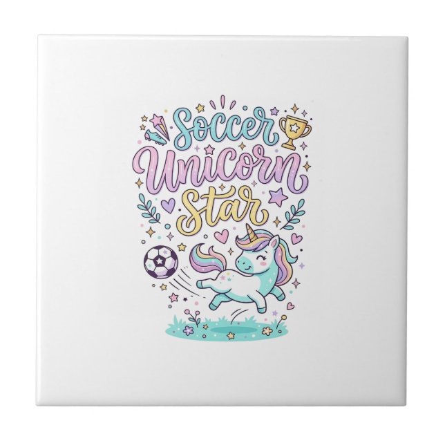 Unicorn Soccer Unicorn Star Cute Tile (Front)