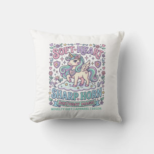 Unicorn Soft Heart Sharp Horn Bold Typography Prod Throw Pillow