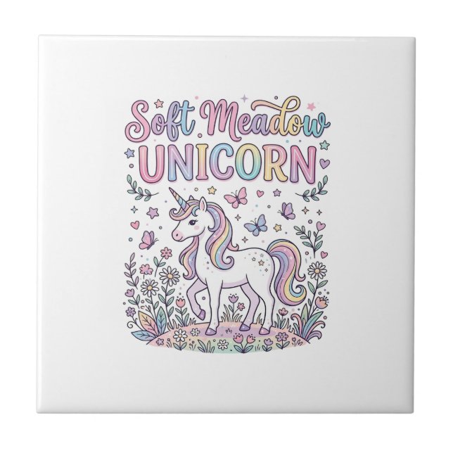 Unicorn Soft Meadow Unicorn Adorable Vector Design Tile (Front)