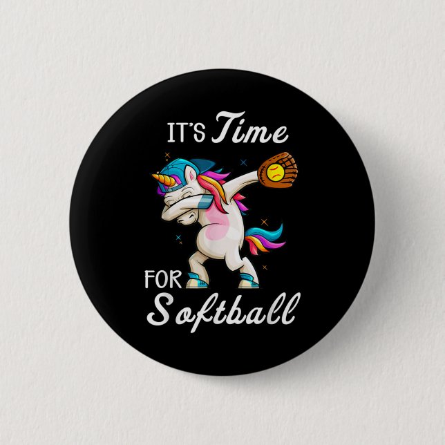Unicorn Softball Girls Women Softball 2 Inch Round Button (Front)