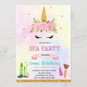 Unicorn spa birthday party invitation