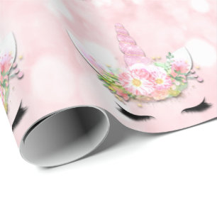 Unicorn Sparkl Glitter Pink Floral Candy Girly Wrapping Paper