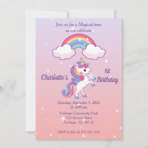 Unicorn Sparkle 1st Birthday Invitation