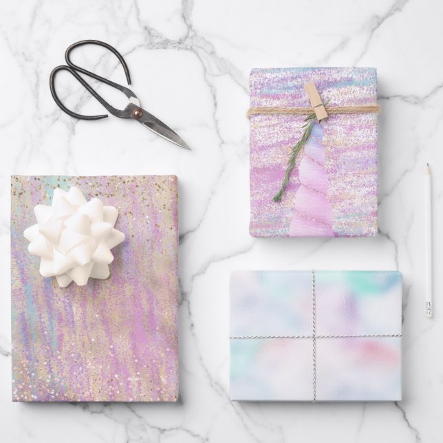 Unicorn Sparkle glitzy glitter gold rainbow Wrapping Paper Sheet (Front)