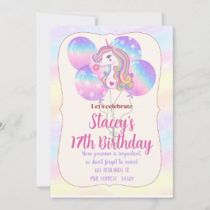Unicorn Sparkles and Balloons Birthday Invitation