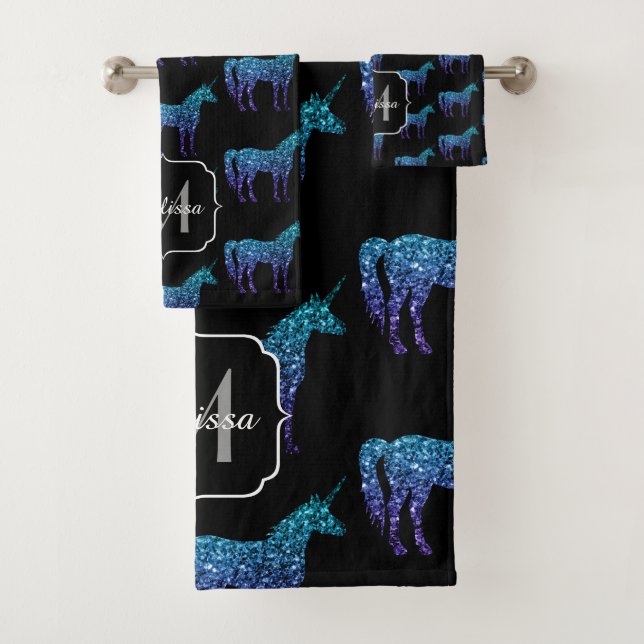 Unicorn Sparkles aqua blue ombre motif Monogramme (En situation)